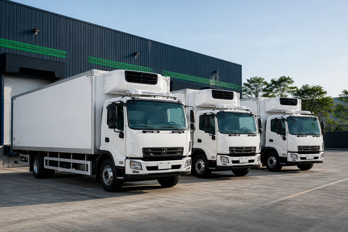 Armada truk berpendingin siap untuk distribusi