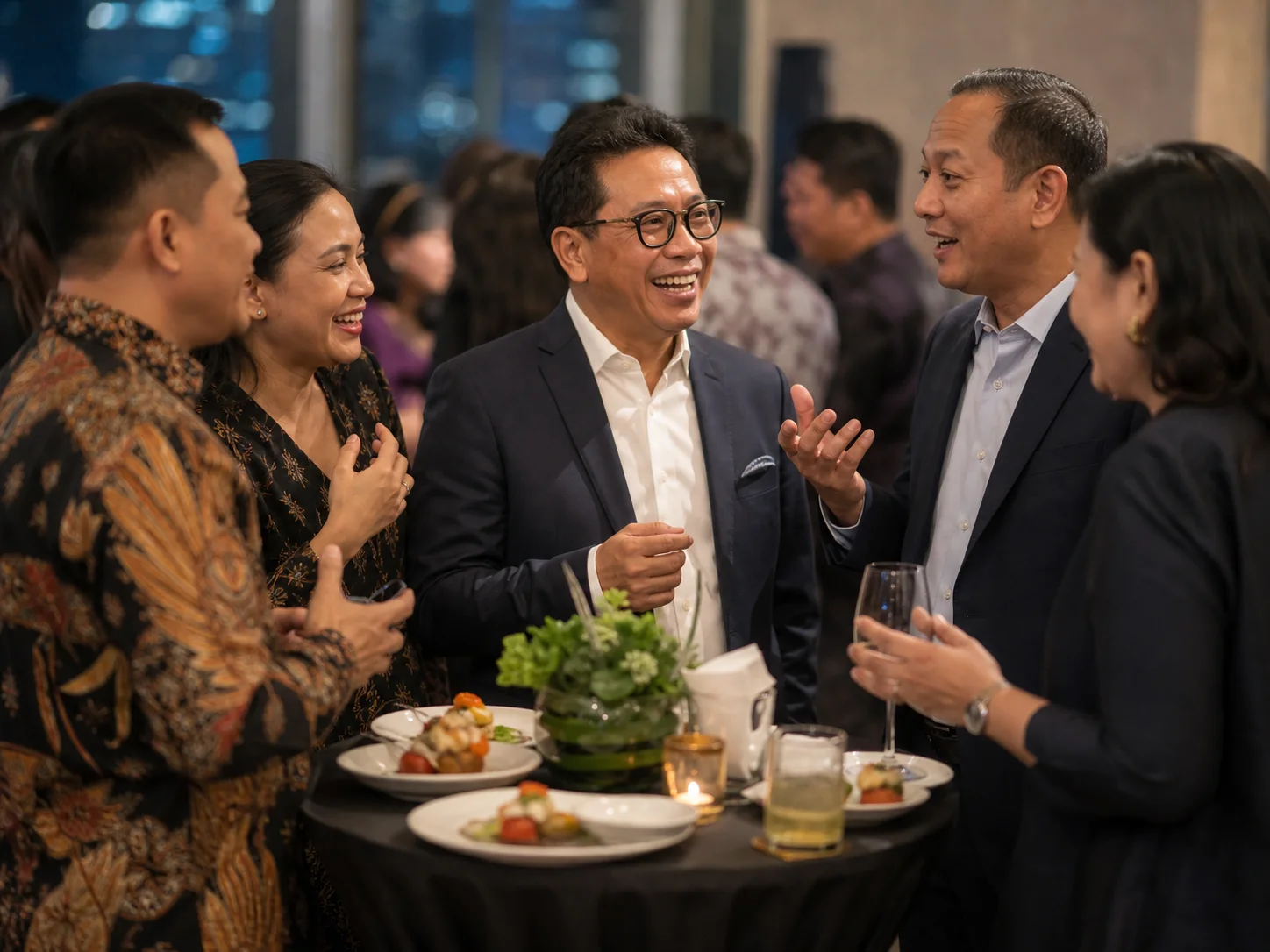 Para pemimpin restoran dan perhotelan bertukar gagasan sambil menikmati menu mencicipi bersama.