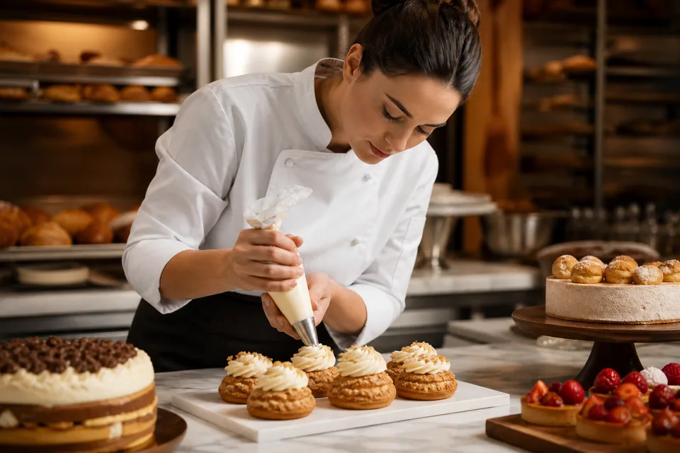 Koki pastry menghias aneka kue